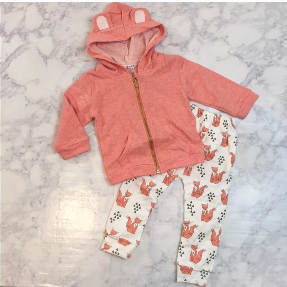 NWT Fox Print Baby 2 Piece Sweatsuit Set 12-18 mo.